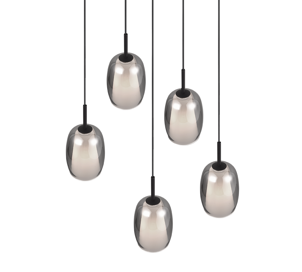 Trio Select Barret Pendelleuchte - Mattschwarz mit Rauchglas - Ø48 cm - Verstellbar bis 150 cm