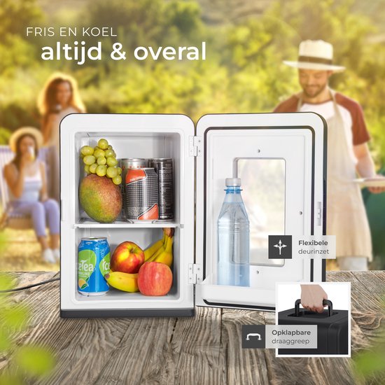 tectake® Mini-Autokühlschrank – Tragbare Minibar 14 l – 2-in-1-Funktion: Kühlen und Erwärmen – 5 bis 65 °C - Mini-Kühlschrank – Elektrische Kühlbox – 12 V + 220/240 V-Anschluss – Tragbarer Camping-Kühlschrank