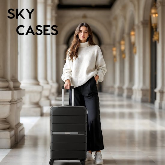 SKYCASES Urban Adventurer - Großer Reisekoffer - Zahlenschloss - 49x30x75cm - 110L - Reisekoffer mit Kofferschloss - Spinner-Räder - Schwarz V2
