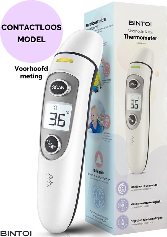 Bintoi® Stirnthermometer - Temperaturanzeige - Fieberthermometer für Erwachsene und Babys - Infrarot-Thermometer Körper - Digitales Stirnthermometer