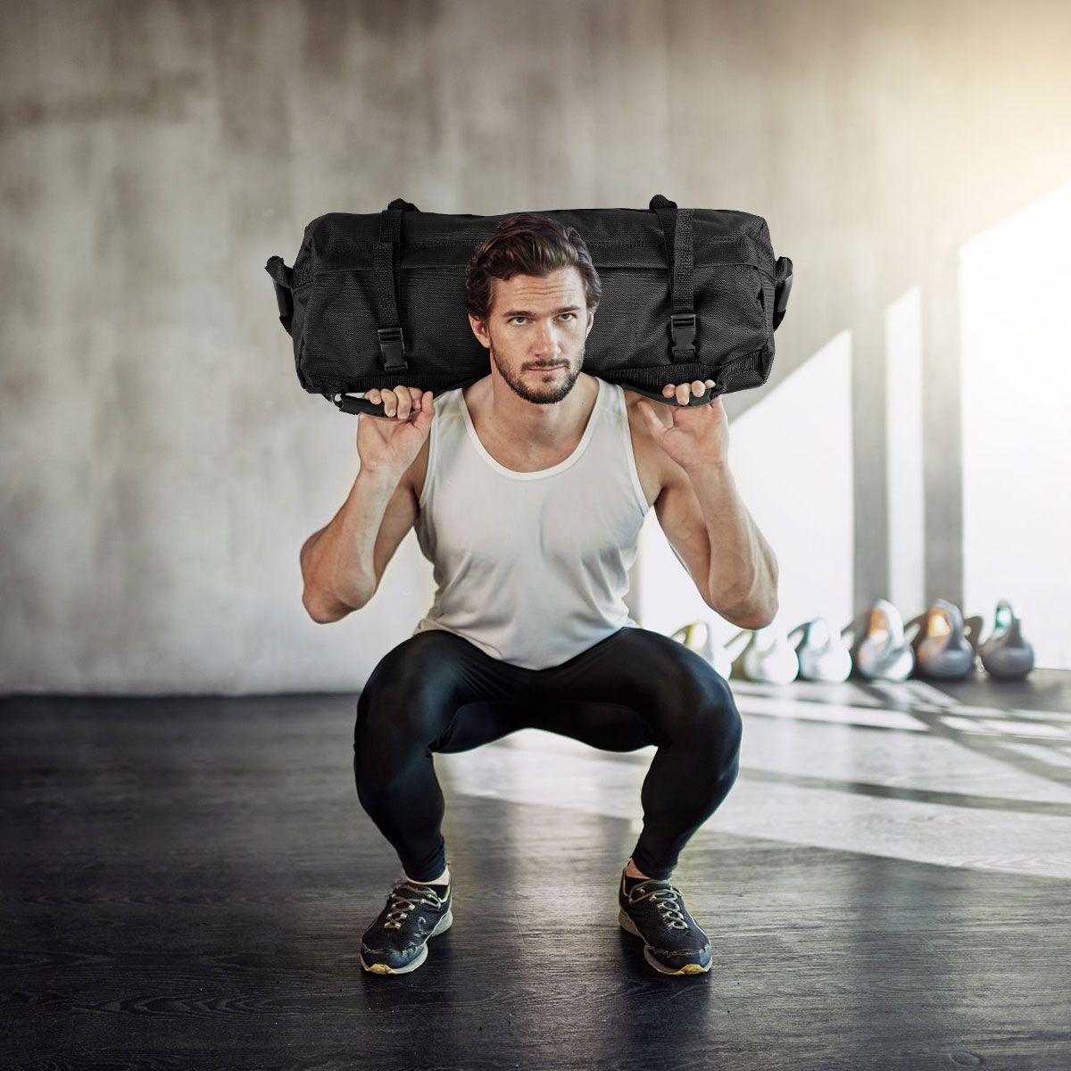 Coast Powerbag Trainingssandsack – verstellbares Gewicht – 6 Griffe – schwarz/gelb