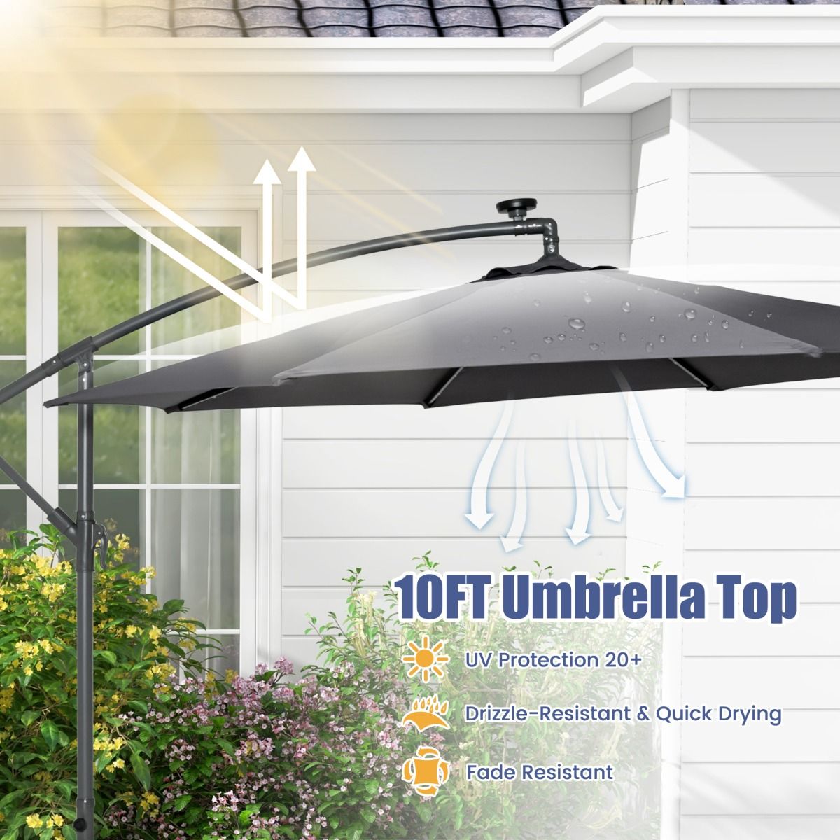 Coast Garten Sonnenschirm mit Lichtern - 300cm - mit 2 Sandsäcken - Grau