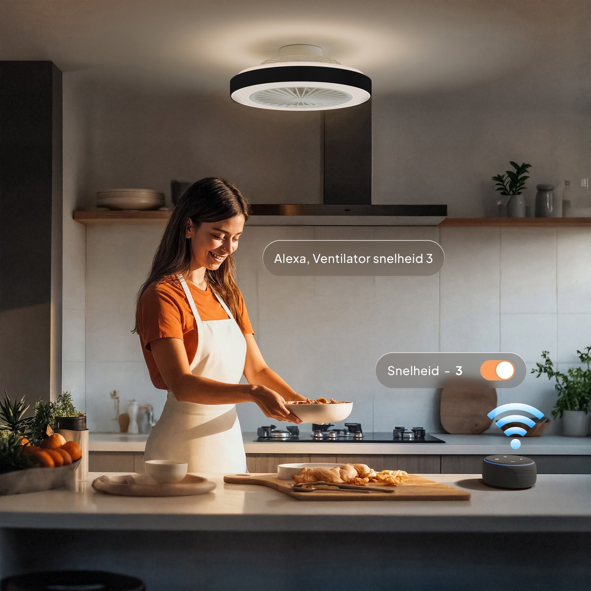 Nolt Deckenventilator mit Beleuchtung - Deckenlampe Ventilator - Deckenleuchte - LED RGBW - Tuya Wifi Smart - Fernbedienung - ⌀ 50cm - Schwarz