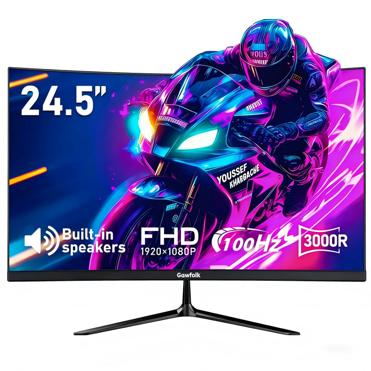 Gawfolk 24,5-Zoll-Curved-Monitor – 16 × 55 × 39 cm – Schwarz – Full HD 120 Hz – 1 ms – Integrierte Lautsprecher