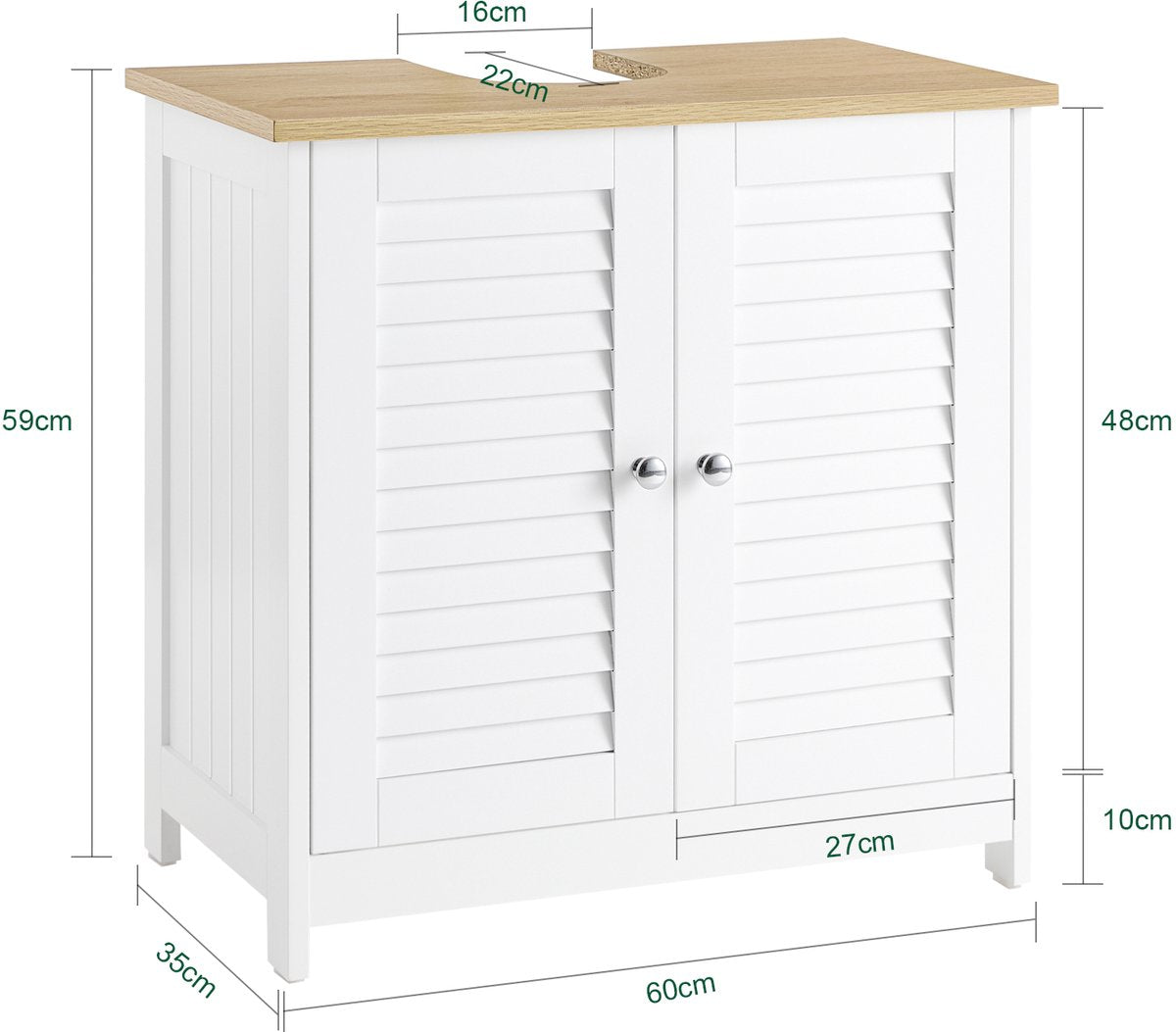 SoBuy Badezimmerschrank FRG237-WN – Waschtischunterschrank – Lamellentür – 60 x 35 x 59 cm – Dunkelgrau
