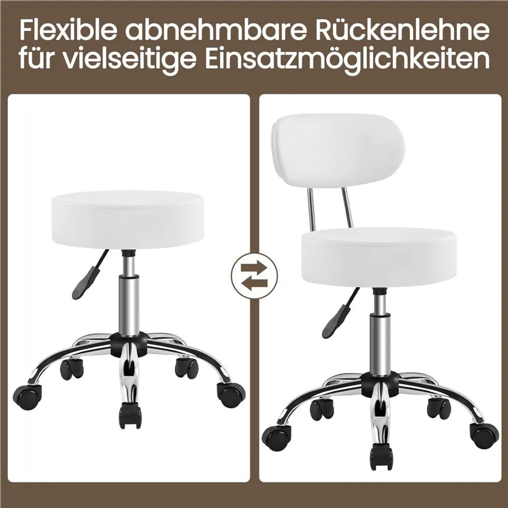 Yaheetech Make-up-Hocker mit um 360° drehbarem Sitz und Rollen – Weiß – 52 x 44,5 x 75,5–85 cm