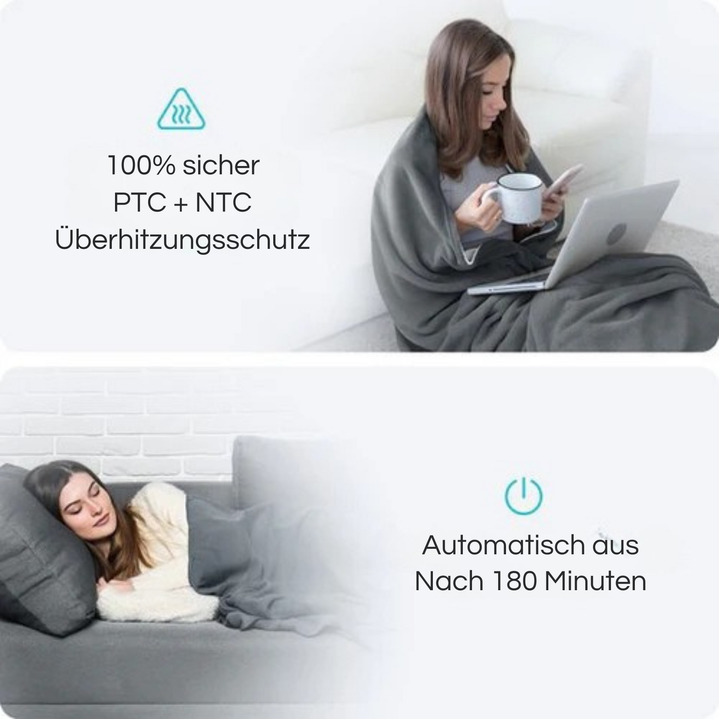 Bloomfold Elektrische Heizdecke - 160 x 130 cm - Waschbar - 9 Stufen - Mit Timer - Flanell - Grau