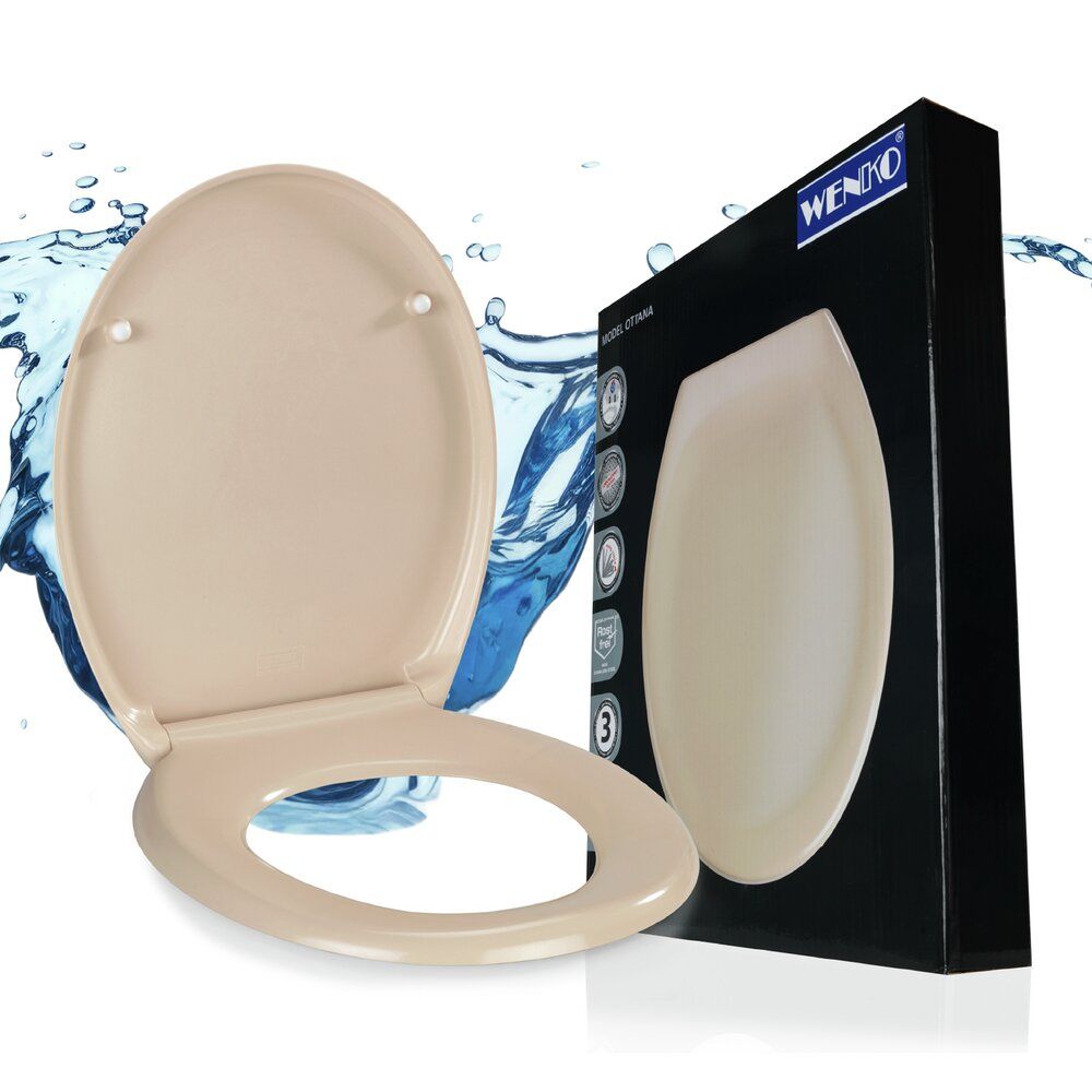 WENKO Ottana Toilettensitz Beige – Duroplast – Easy-Close – Fix-Clip