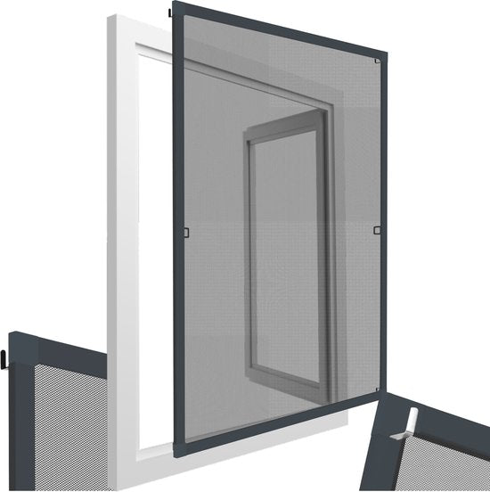 tectake® Einsteck-Insektenschutzgitter – Fenstergitter – 130 x 150 cm – Für Fensterrahmen, individuell anpassbar ohne Bohren und Schrauben – Mückengitter – Anthrazit