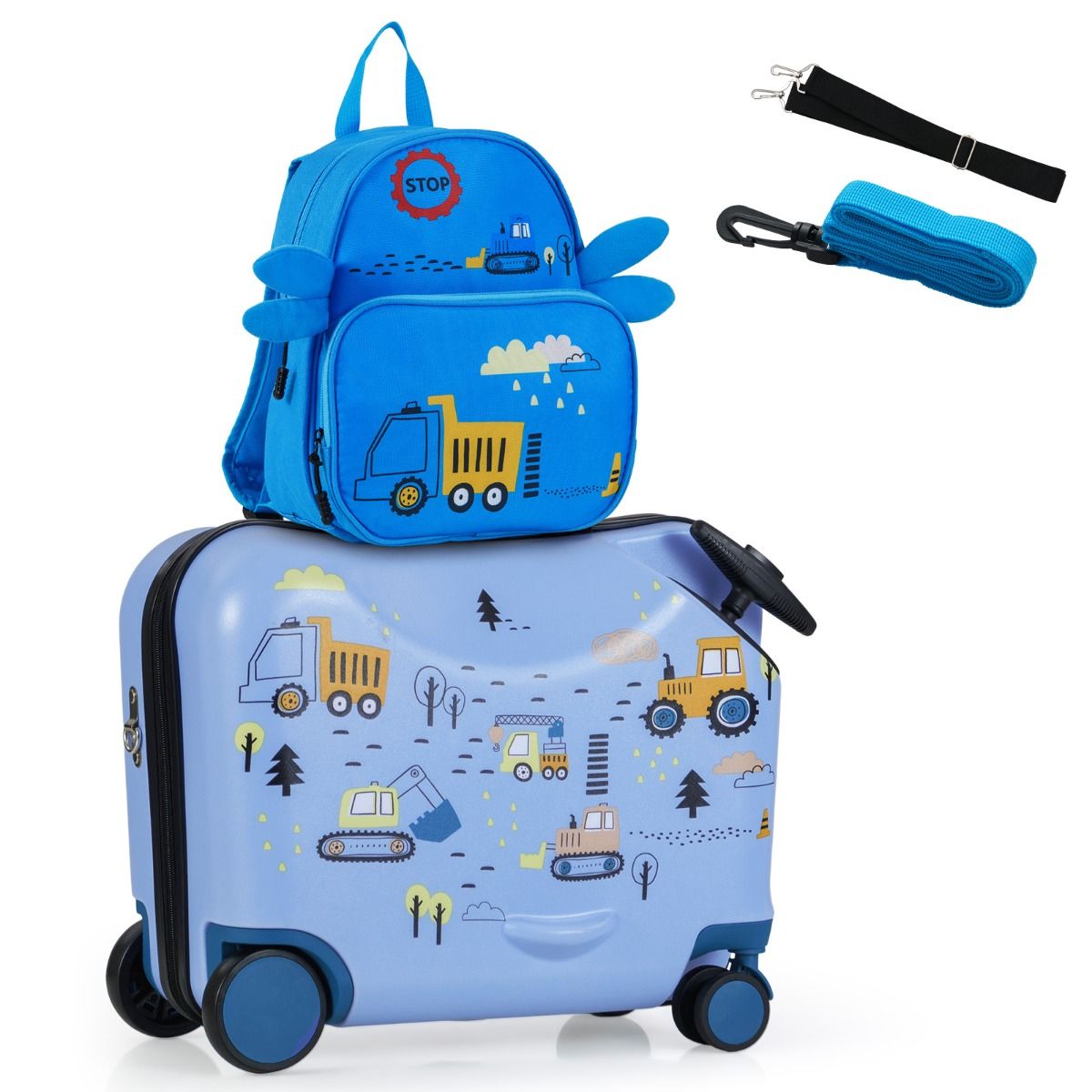 Coast Kinderkofferset – Sitzkoffer und Rucksack – Multifunktional – Bagger-Motiv