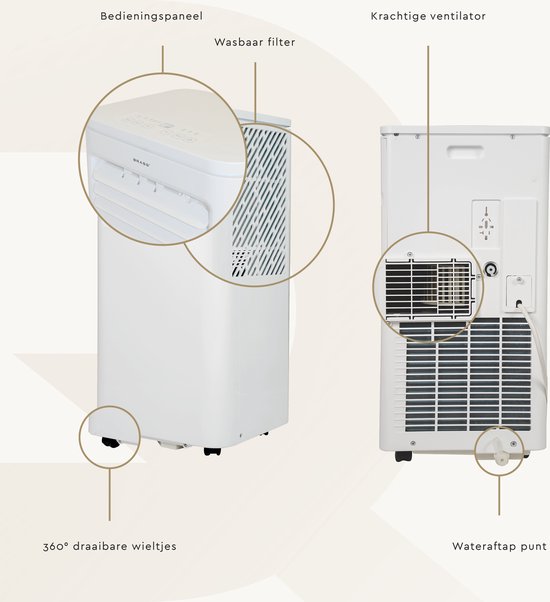 BRASQ 3-in-1 Mobiles Klimagerät – 9000 BTU – Inkl. Fensterdichtungsset & Fernbedienung – Für Räume bis 16 m² – Weiß