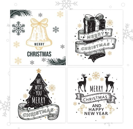 Giftmas Weihnachtskarten - Grußkarten - 52 Stück - Mit Umschlägen und Aufklebern - 10x10cm