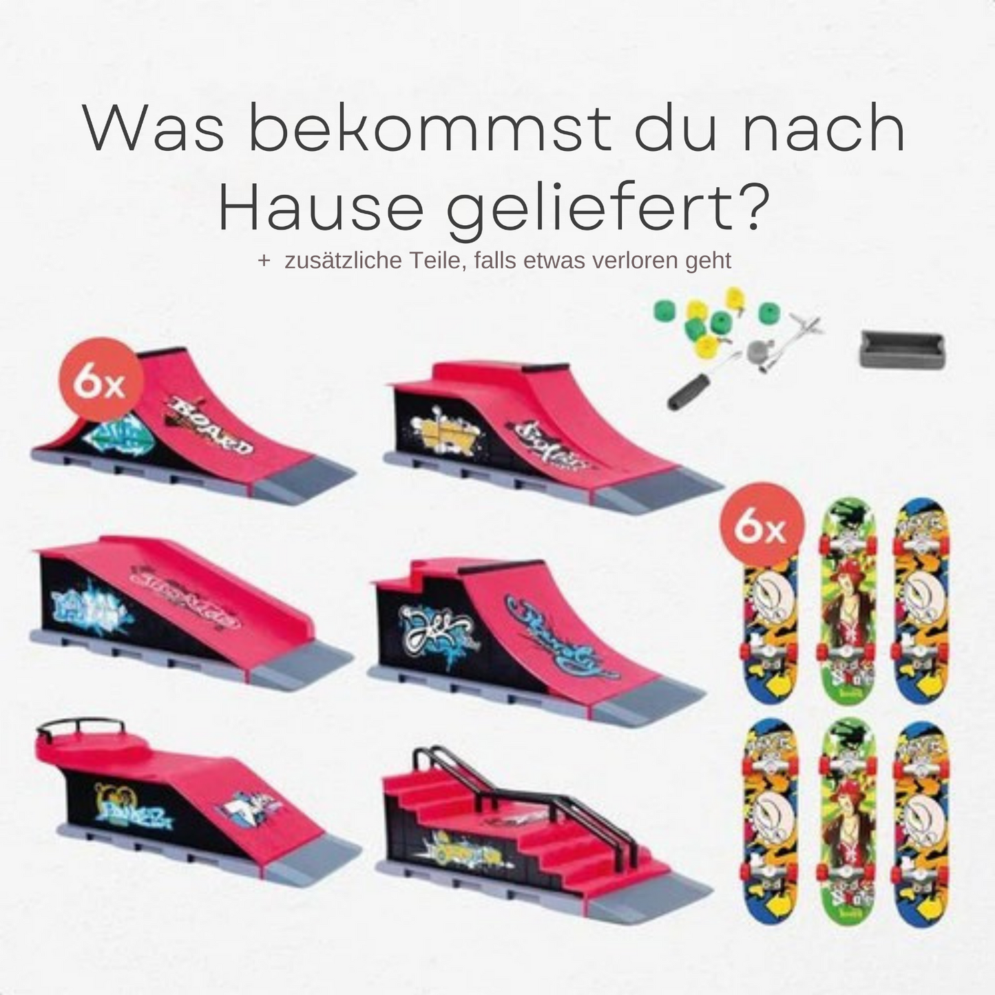 Fingerboard skatepark - 6 Rampen - 6 Skateboards - Tech - Finger - Finger Skateboard - Mini - Skate-Rampe - Deck - Fingerboards & Zubehör