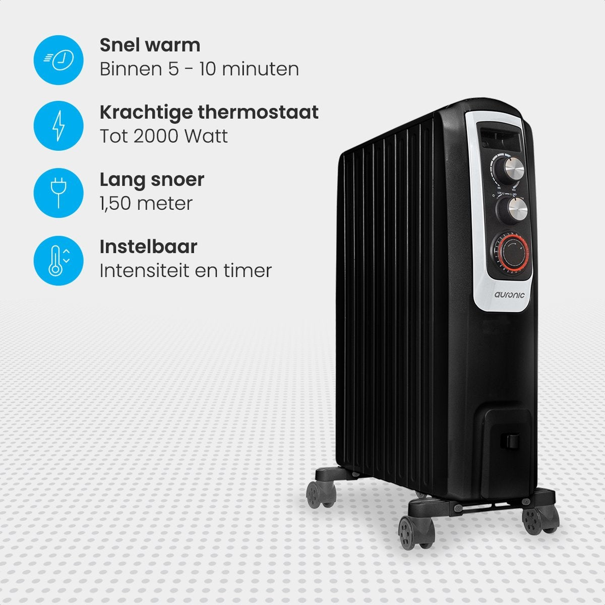 Auronic Ã–lradiator - Elektrische Heizung - Thermostat - Timer - 3 Stufen - bis zu 2000W - Schwarz