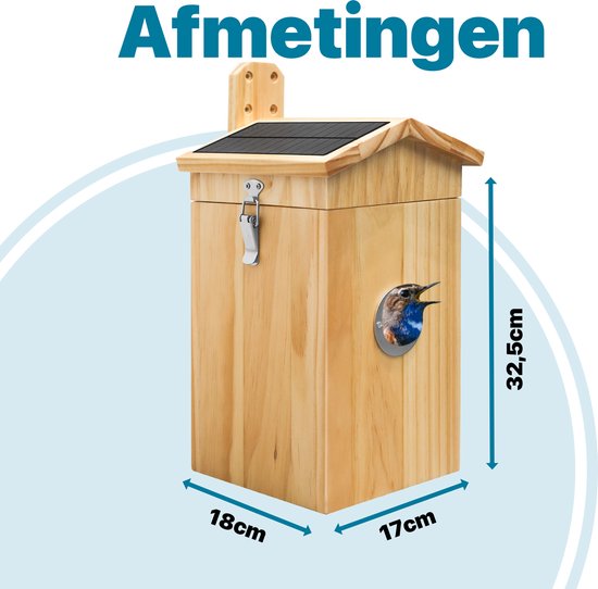 Vogelhaus mit Kamera und Audio - Vogelhaus zum Aufhängen - Holz - Nistkasten - Doppeltes Solarpanel
