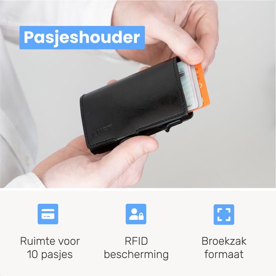LUFT Kartenetui für 10 Karten Leder - Sicher - Erweiterbar - RFID-Schutz - Karte - Geldbörse - Aluminium - Herren - Für Männer und Frauen - Kartenetuis - Schwarz