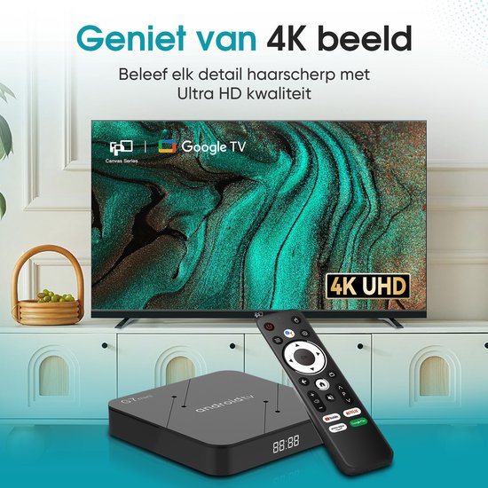 Tibagoods Mediaplayer - Android TV Box 4K HDR - Geeignet für Chromecast Streaming - Mediabox - TV Dongel - Streaming Box mit Wifi - Erstellen Sie Ihren SMART TV - Geeignet für alle Arten von Streaming-Apps