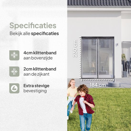 O'DADDY Türvorhang Deluxe FIBER - Magnetischer Fliegenvorhang - Für Neubauten und Standardtüren - Einfache Installation - Schwarzes Horn - 184x230 cm