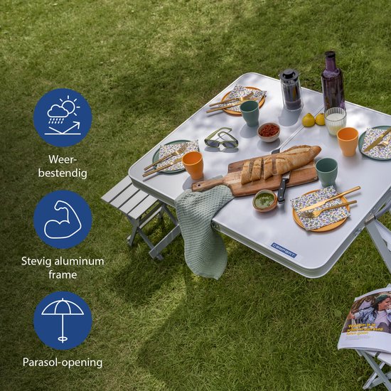 Campart Campingtisch TA-0875 – Picknicktisch-Set für 4 Personen – Zusammenklappbarer und leicht zu transportierender Picknicktisch – Wetterfest – Weiß