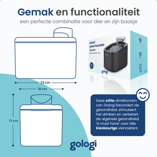 Gologi Trinkbrunnen Katze und Hund - 3.5L - Smart Water Fountain mit App - Katzenbrunnen - Silent - Schwarz