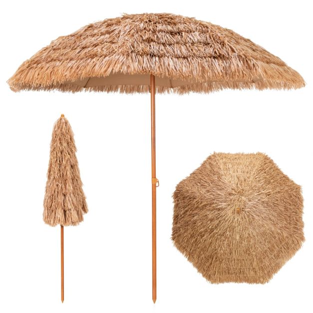 coast Hawaiian Style Strohsonnenschirm Ø285 cm - Natürliches Design mit 8 Metallrippen
