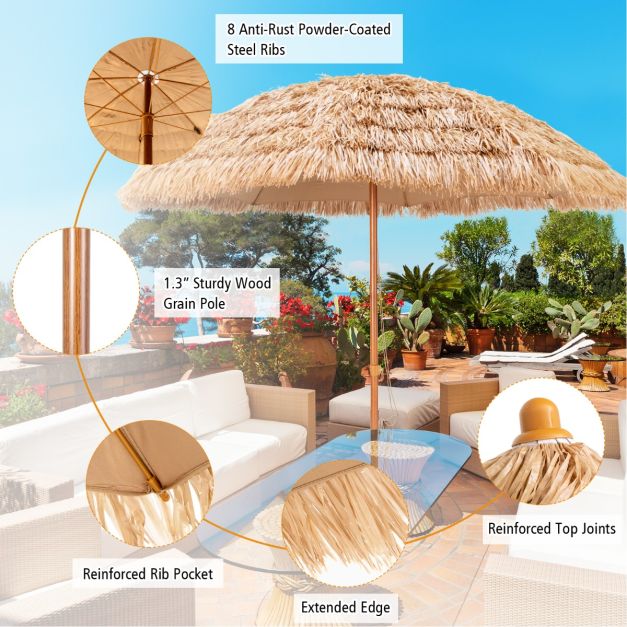 coast Hawaiian Style Strohsonnenschirm Ø285 cm - Natürliches Design mit 8 Metallrippen