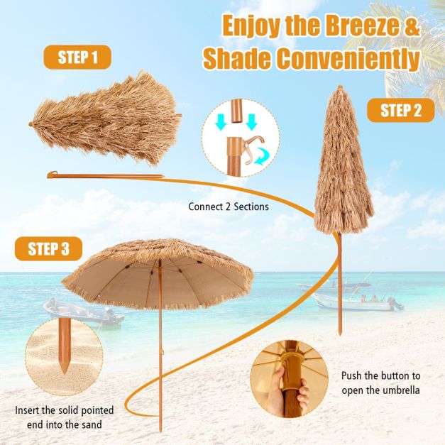 coast Hawaiian Style Strohsonnenschirm Ø285 cm - Natürliches Design mit 8 Metallrippen