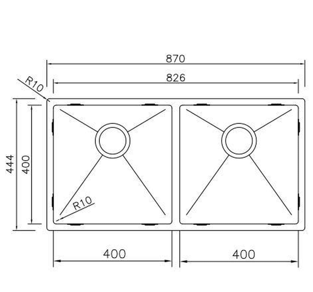 Mizzo Linea Doppelspüle 40-40X40CM - Küchenspüle - Unterputz / Flush-mount / Einbau - Edelstahlspüle