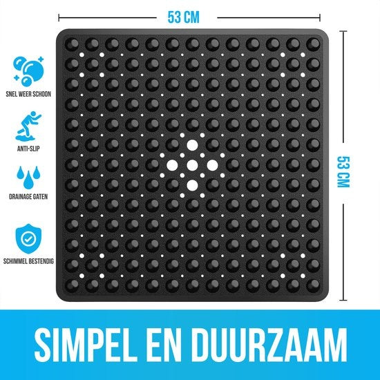 Avalo Badematte / Antirutschmatte Dusche - 53x53CM - Schwarz - Mit Saugnäpfen - Duschmatte Antirutsch für Dusche - Badematte