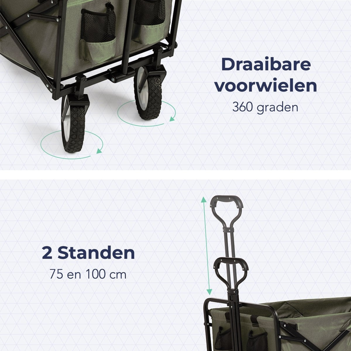 LifeGoods Wagon - faltbar - drehbare Räder - 2 Ständer - 70KG Tragfähigkeit - Grün