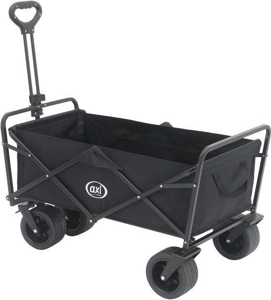 AXI AB131 Zusammenklappbarer Handwagen – Schwarz – Mit Zugstange, Bremsen und Schutzhülle – 100 kg Tragkraft – Einfach zu transportieren – Metall