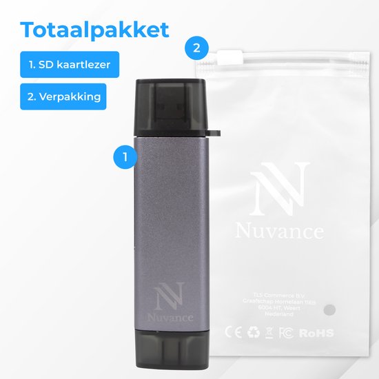 Nuvance - SD-Kartenleser - USB-Stick - SD-Kartenleser USB C - Kartenleser - Micro-USB - Speicherkartenleser - Micro-SD-Adapter - SD-Kartenleser - Micro-SD-Kartenleser - USB 3.0 - Geeignet für alle Smartphones & Computer