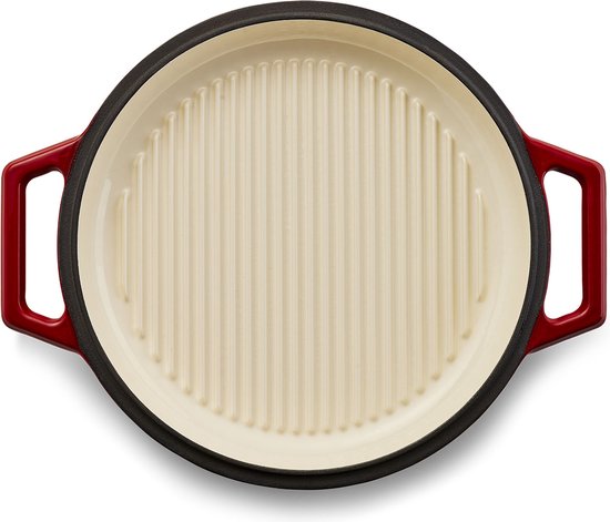 The Tasman Dutch Oven and Grill - Kochtopf - Recyceltes Gusseisen - mit traditionellem und Grilldeckel - Ø29 cm - Rot