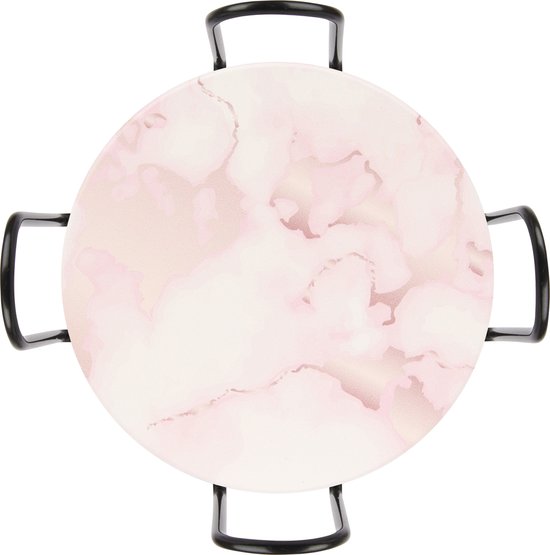 Castagnola Keramik Untersetzer mit Halter - Untersetzer für Gläser - Untersetzer Design - Untersetzer Set - Untersetzer zum Trinken - Keramik - Kork - 6er Set - Rosa/Weiß