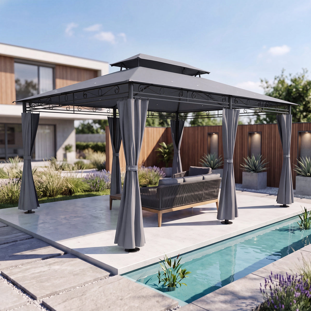Casaria Topas Pavillon 3 x 4 m – mit Seitenwänden und Belüftungsdach – UV-Schutz 50+ – Stahlrahmen – Anthrazit