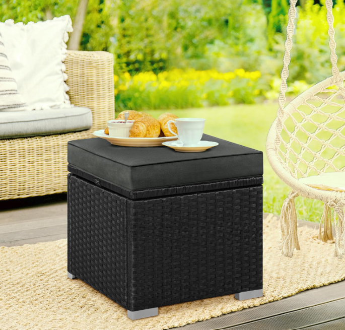 Yaheetech Rattan-Hocker, 2er-Set, schwarz/grau, 39,4 x 39,4 x 40,6 cm