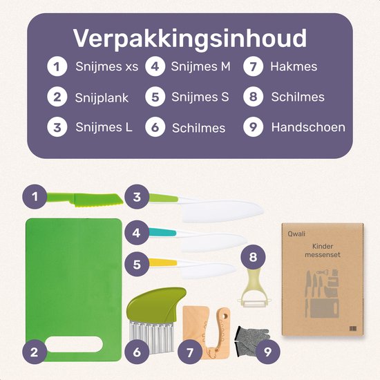 Qwali XL Kindermesserset - Sicher - Inkl. Schneidebrett - Kinder - Besteck - Messer - Kind