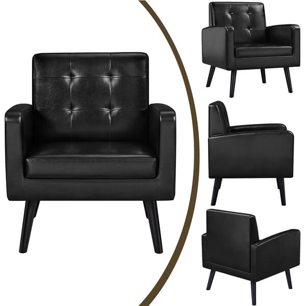 Yaheetech Sessel aus Kunstleder mit Holzbeinen – Loungesessel – 72 x 73 x 83 cm – Schwarz