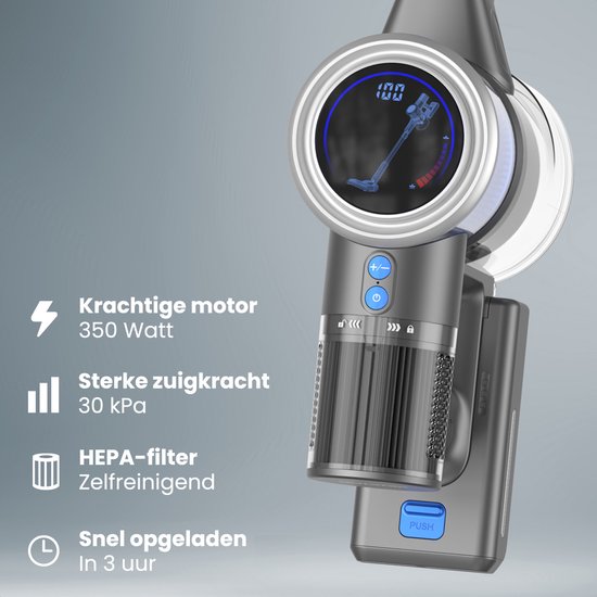 Auronic Stick Staubsauger - Kabellos - Standstaubsauger - Ohne Beutel - 350W - Extra Akku - Staubsauger - Grau/Blau