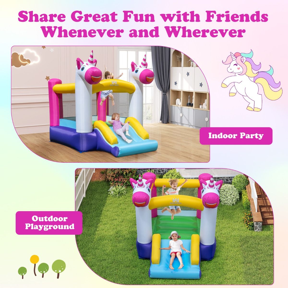 Coast Aufblasbare Spielburg – 2-in-1-Trampolin mit Rutsche – Für Kinder – Mehrfarbig