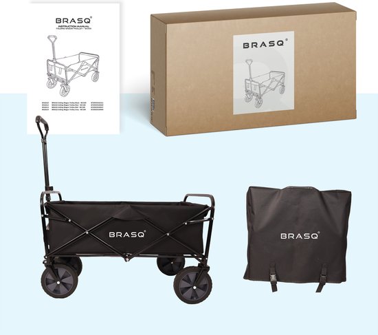 BRASQ Faltbarer Wagen - 100 Liter - 80 KG Kapazität - Schwenkbare Räder mit Bremse - 90x51x100 CM - Verstellbarer Griff - Faltbarer Wagen - Kompakt - Schwarz
