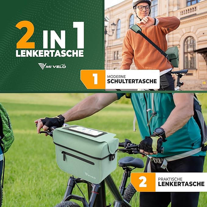 MIVELO Lenkertasche - Wasserdicht - mit Handytasche - 7 Liter - Mint
