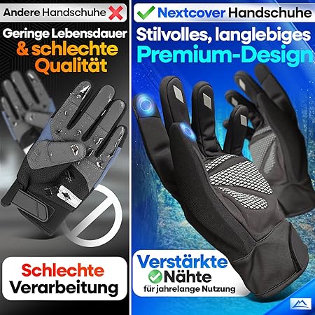 Nextcover® Winter Radhandschuhe - ThermoShield 2.0 - Unisex - Größen S-XXL - Warm & wasserdicht thermo - winter waterproof