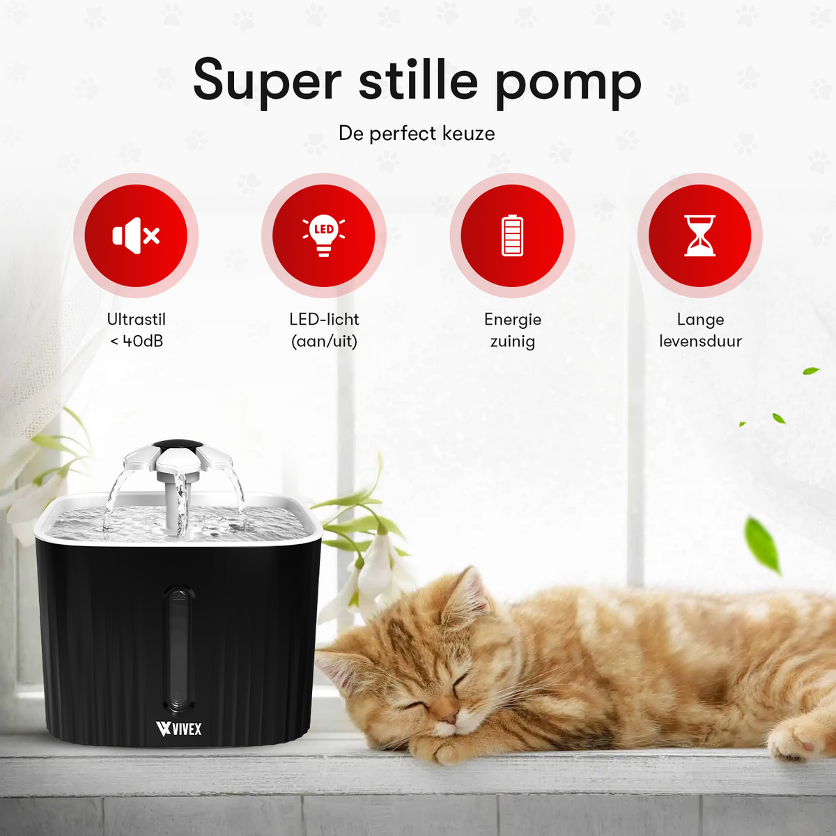Vivex® Trinkbrunnen - Trinkbrunnen für Katzen und Hunde - Inkl. 5 Filter und Reinigungswerkzeug - Leise wie ein Mäuschen
