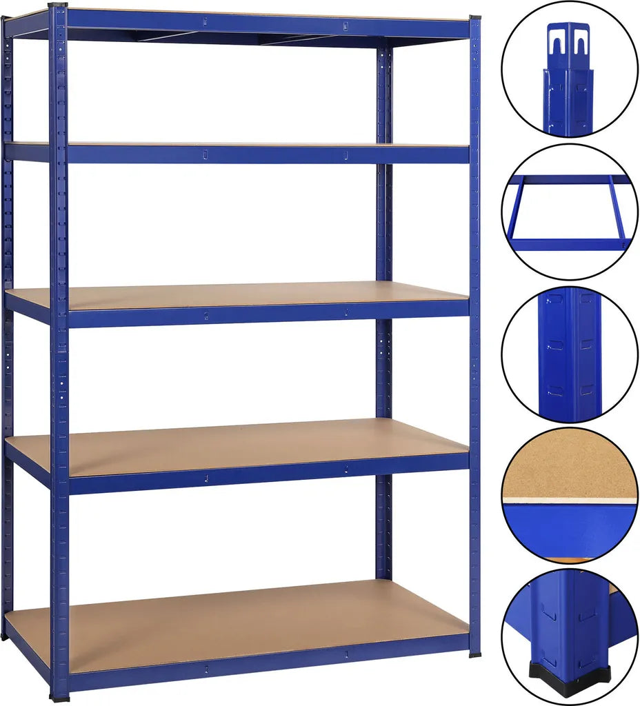 Yaheetech Heavy-Duty-Lagerregal 120 x 60 x 180 cm – Blau – Metallregal mit 5 Einlegeböden, 875 kg