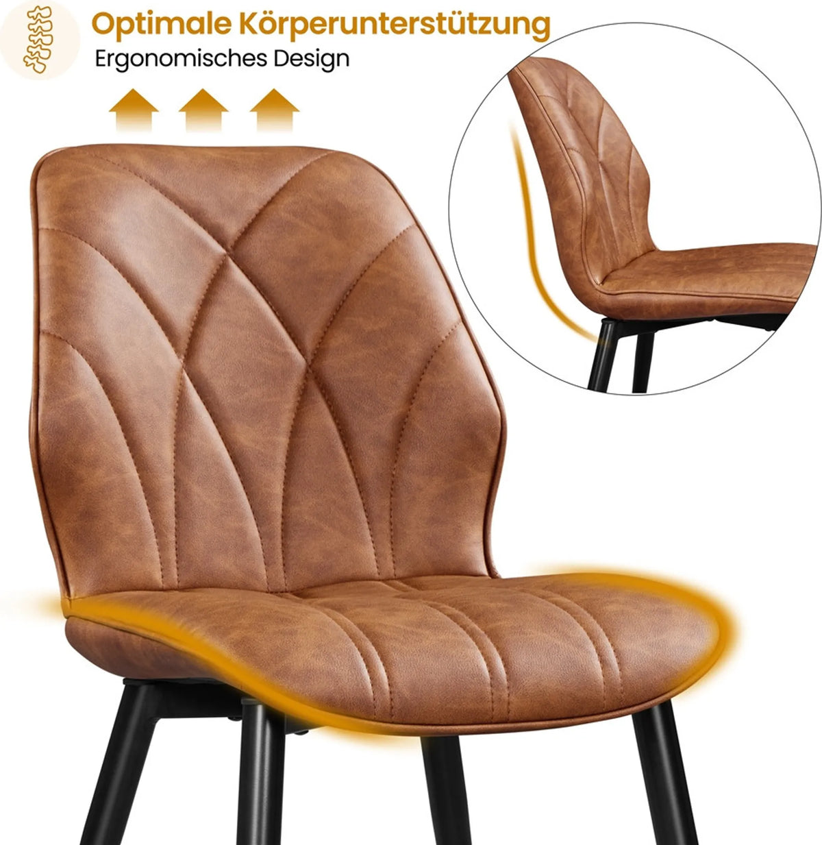 Esszimmerstühle, 2er-Set mit hoher Rückenlehne und Metallbeinen, Kunstleder, rostbraun