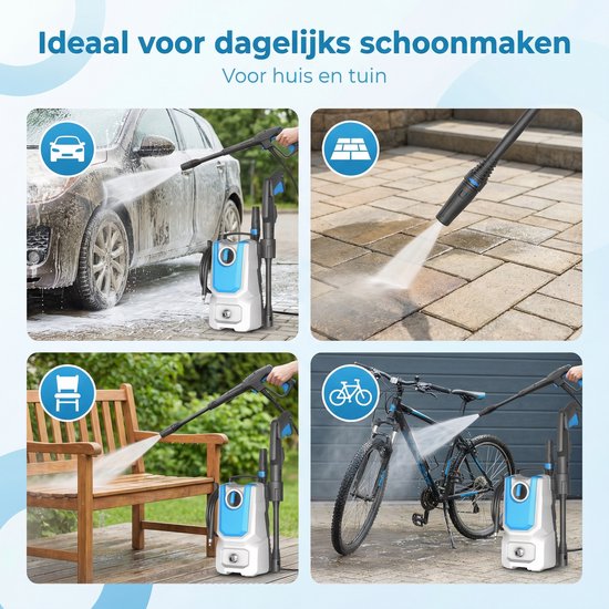 Lugia Jet+ Hochdruckreiniger 1300 W – 90 bar – Kompakt & leistungsstark – Inklusive Spritzpistole und Seifenflasche – Für Auto, Terrasse und Garten
