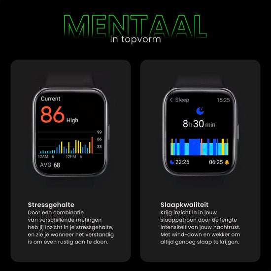 Maoo Maximize Smartwatch - Volle Klingelfunktion, Herzfrequenzmesser, Schrittzähler, Multisport - Android & iOS - Schwarz