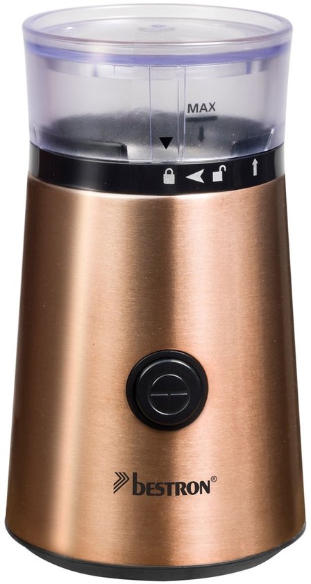 Bestron ACG1000CO Elektrische Kaffeemühle - 150W - Messer aus Edelstahl - 50g Fassungsvermögen - Farbe Kupfer - Für Kaffeebohnen & Gewürze - 5 Jahre Garantie