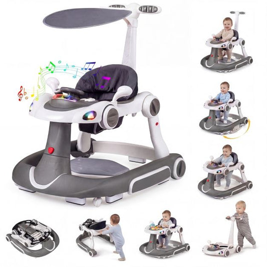 Coast 6-in-1 Lauflernwagen - Activity Center - Verstellbar - Musik - Beleuchtung - Schaukel - Grau